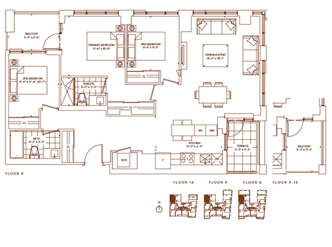 Floor plan for 3 beds, 2 baths, 1181 sqft